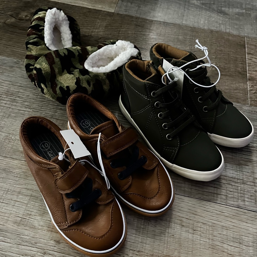 Brown and Green Kids Shoes Set